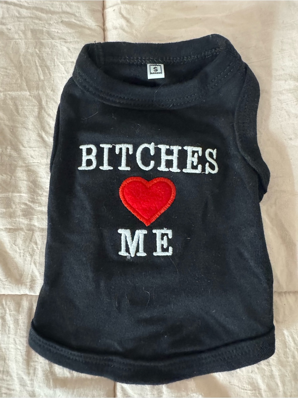 Source Unknown Black Dog Tank with Red Heart & White Lettering